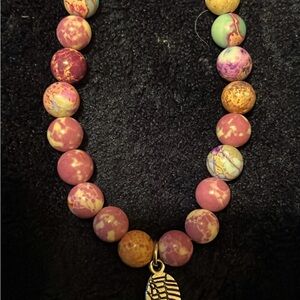 Pink and Orange Beaded Necklace with Pendant